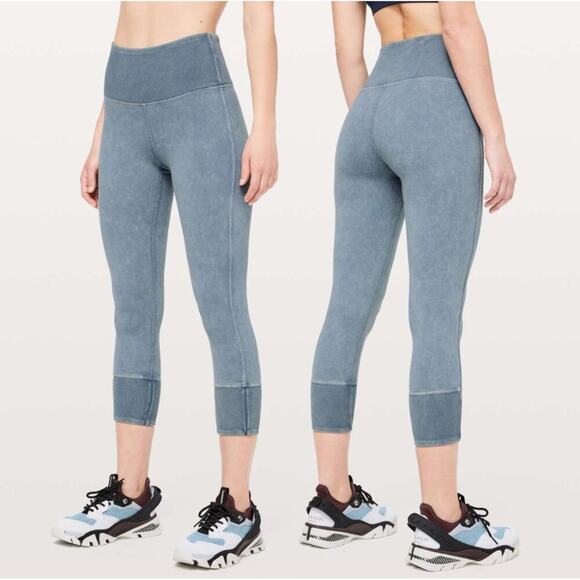 Lululemon Wunder Under Crop 23" *Ribbed Leggings in Washed Moon Blue - Picture 1 of 10